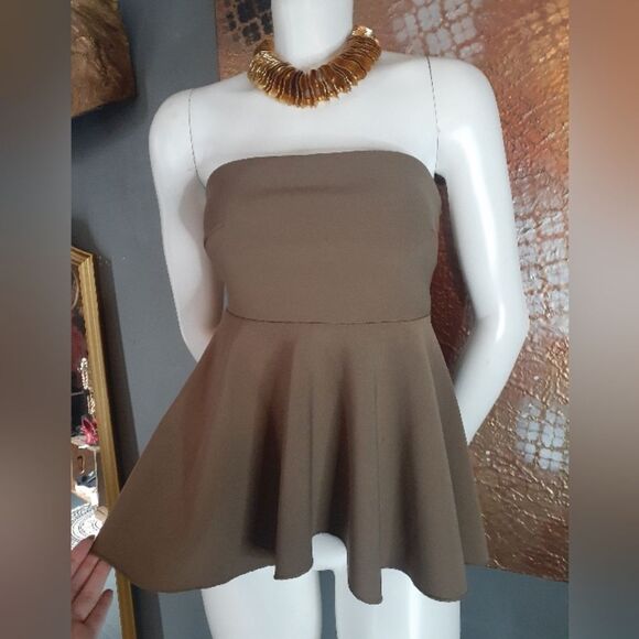 Zara Strapless Mocha Brown Peplum Top - Picture 9 of 11